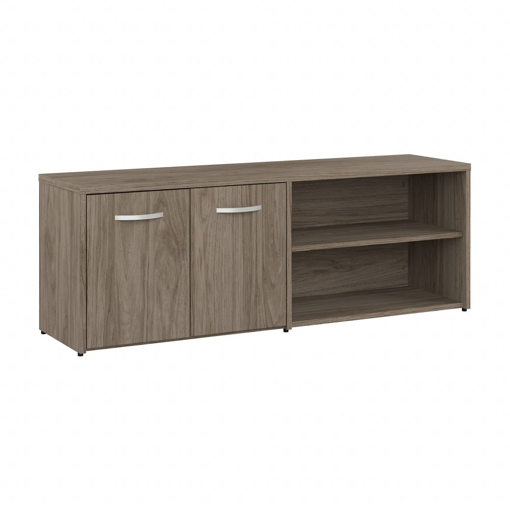 Bush Business Furniture Hybrid Low Storage Cabinet With Doors And Shelves, 21-1/4inH x 59-3/16inW x 15-3/4inD, Modern Hickory, Standard Delivery