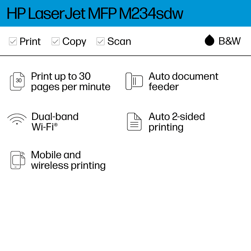 HP LaserJet MFP M234sdw Wireless Laser All-In-One Monochrome Printer