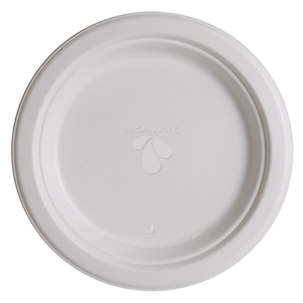 Highmark ECO Compostable Sugarcane Paper Plates, 9in, White, Pack Of 500