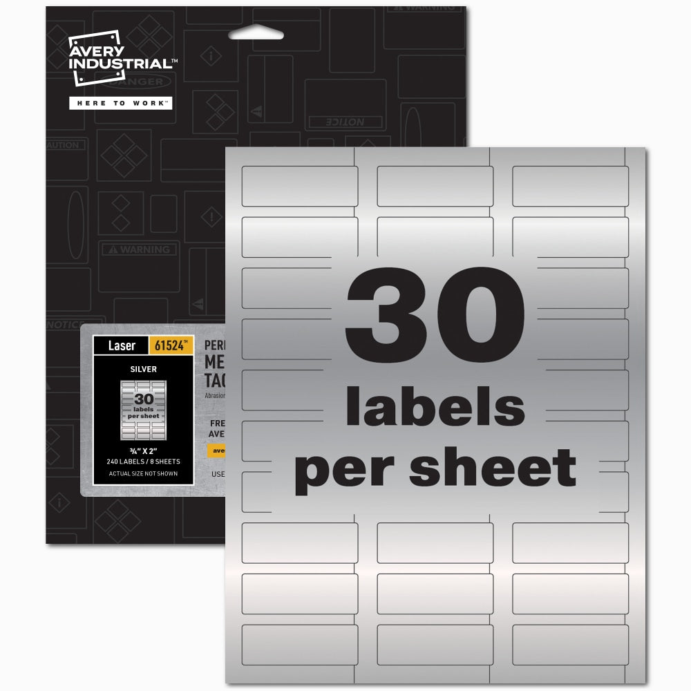 Avery PermaTrack Asset Tag Metallic Labels, 30-Up, Silver, Pack Of 240 Labels