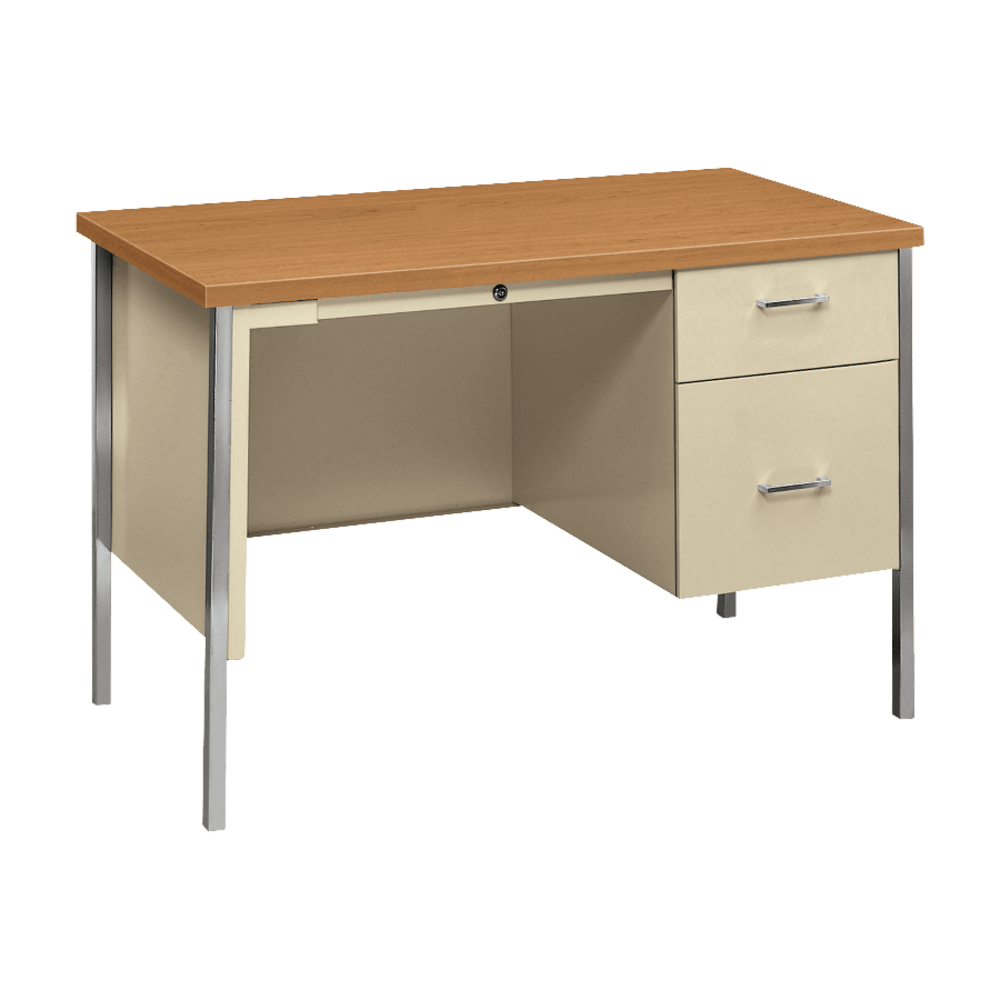 HON 34000 46inW Steel Single-Pedestal Computer Desk, Harvest/Putty