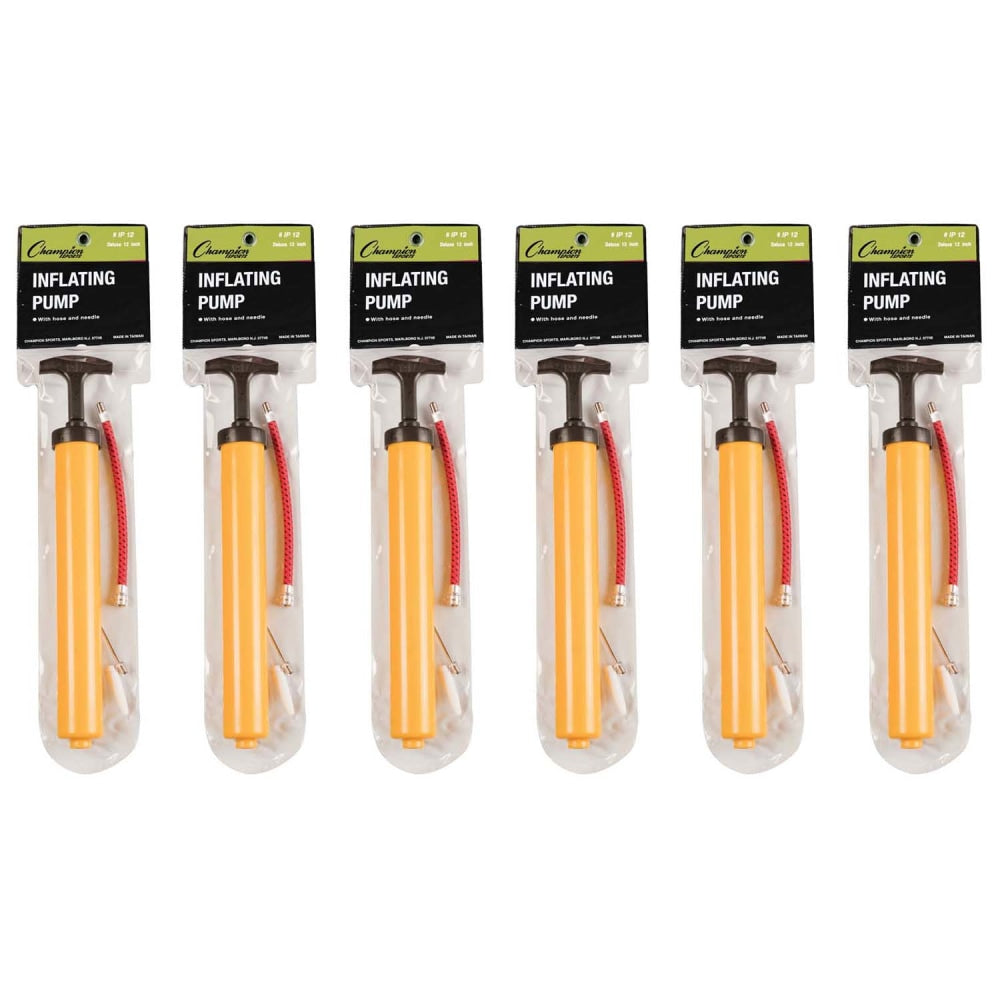 Champion Sports Plastic Hand Pumps, 12-1/4inH x 2-3/8inW x 1-3/4inD, Yellow, Pack Of 6 Pumps