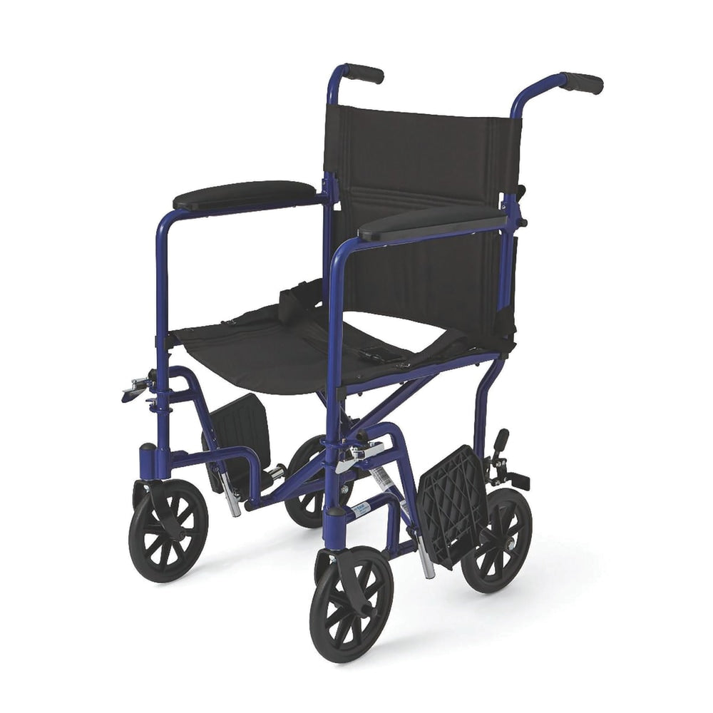 Medline Aluminum Transport Chair, 8in Wheels, Blue