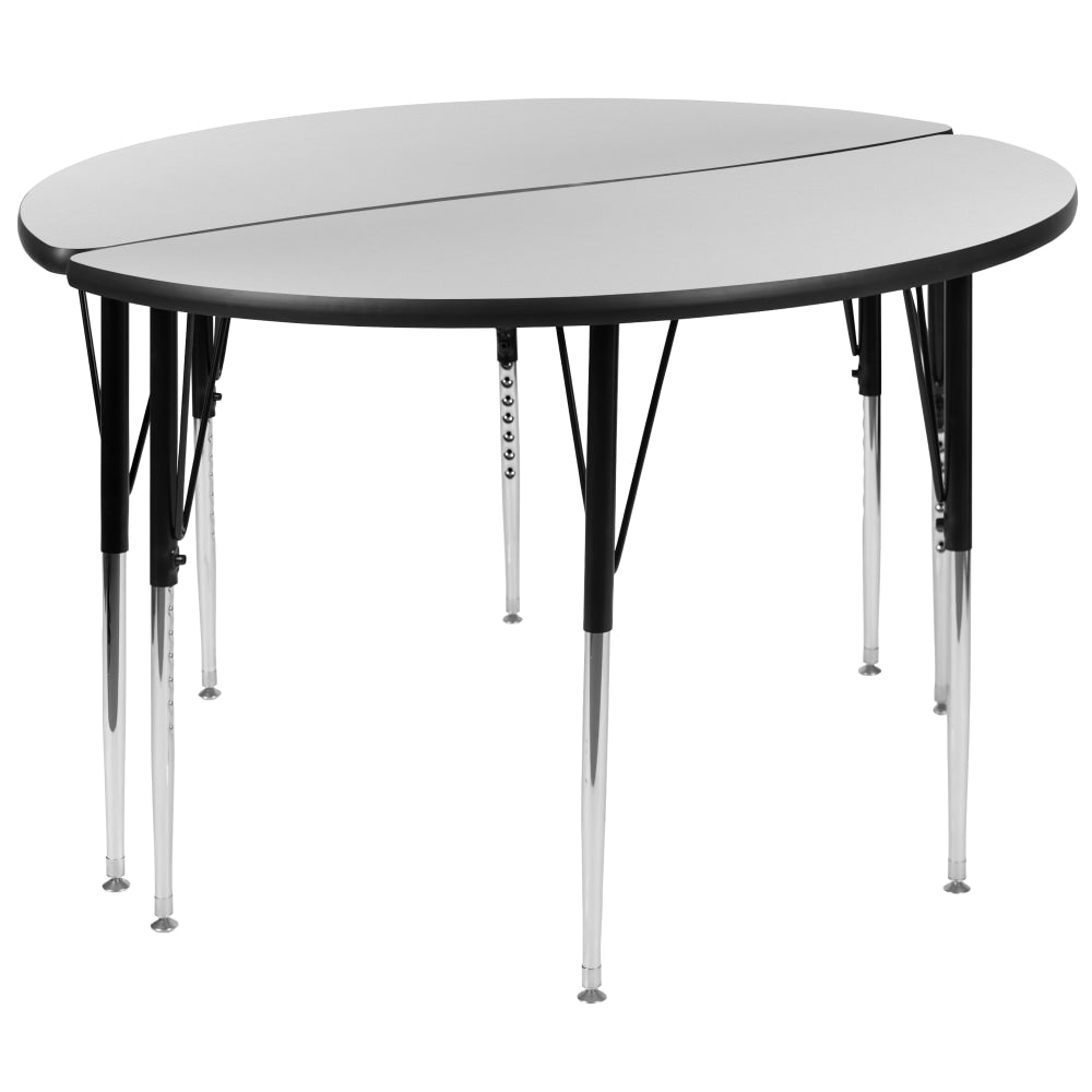 Flash Furniture Circle Wave Flexible Thermal Laminate 2-Piece Activity Table Set With Standard Height-Adjustable Legs, 30-1/4inH x 47-1/2inW x 24inD, Gray