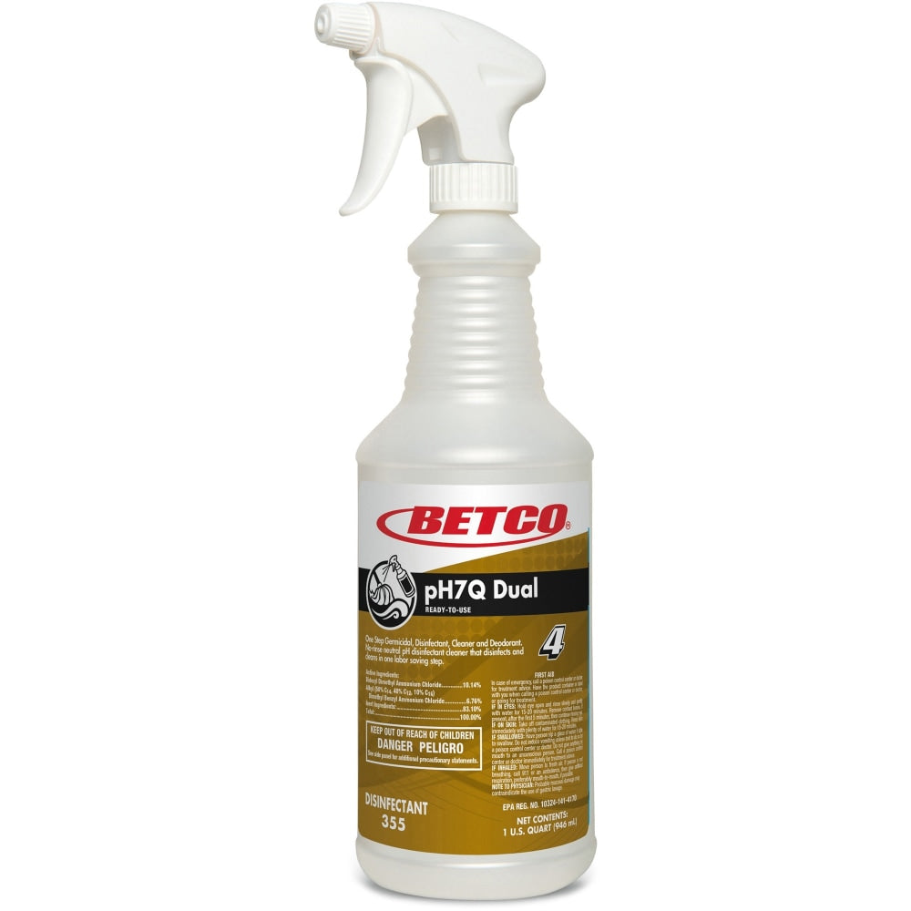 Betco Empty Spray For pH7Q Dual Neutral Disinfectant Cleaner, Pleasant Lemon Scent, 32 Oz Bottle, Case Of 12