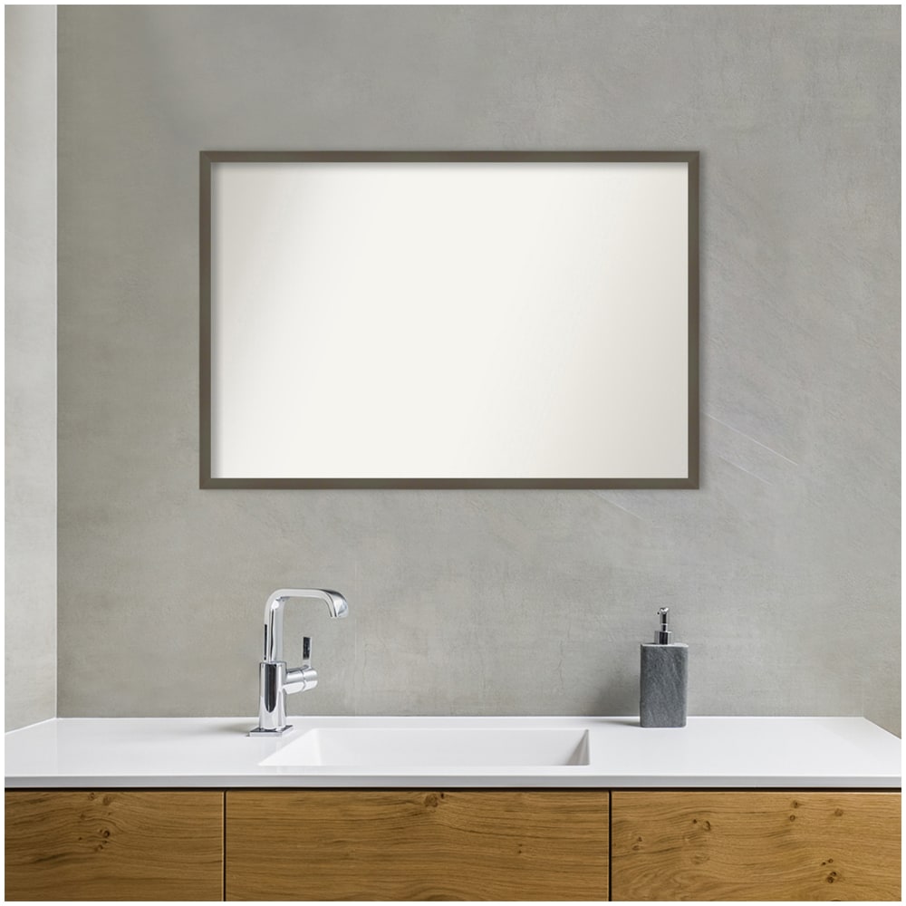 Amanti Art Non-Beveled Rectangle Wood Framed Bathroom Wall Mirror, 25-1/2in x 37-1/2in, Svelte Clay Gray