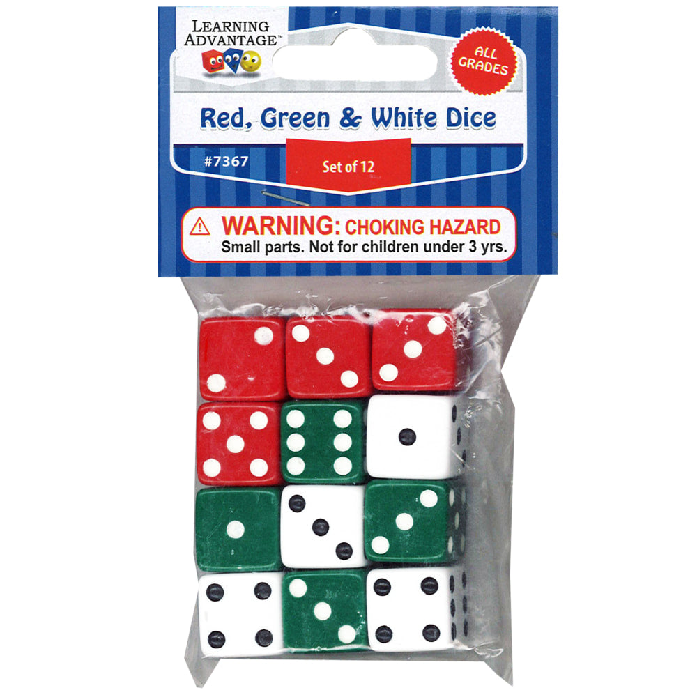 Learning Advantage Dot Dice, Assorted Colors, 12 Dice Per Pack, Set Of 6 Packs