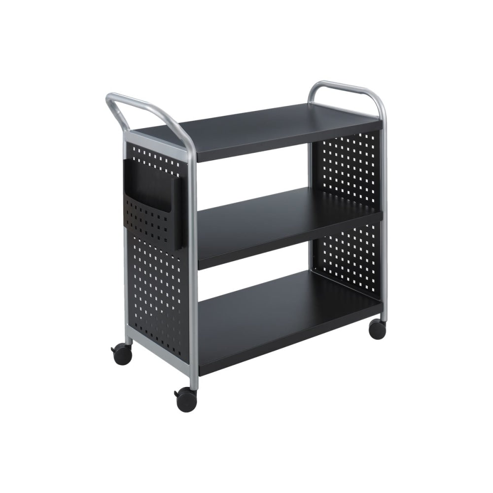 Safco Scoot 3-Shelf Steel Utility Cart, 38inH x 31inW x 13inD, Black/Silver