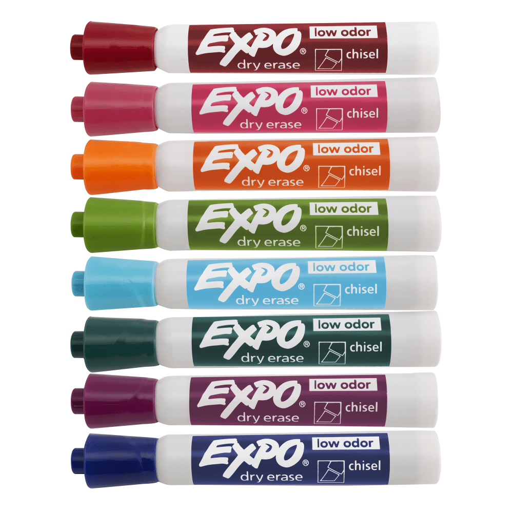 EXPO Low-Odor Dry-Erase Markers, Chisel Point, Assorted Vibrant Colors, Pack Of 8