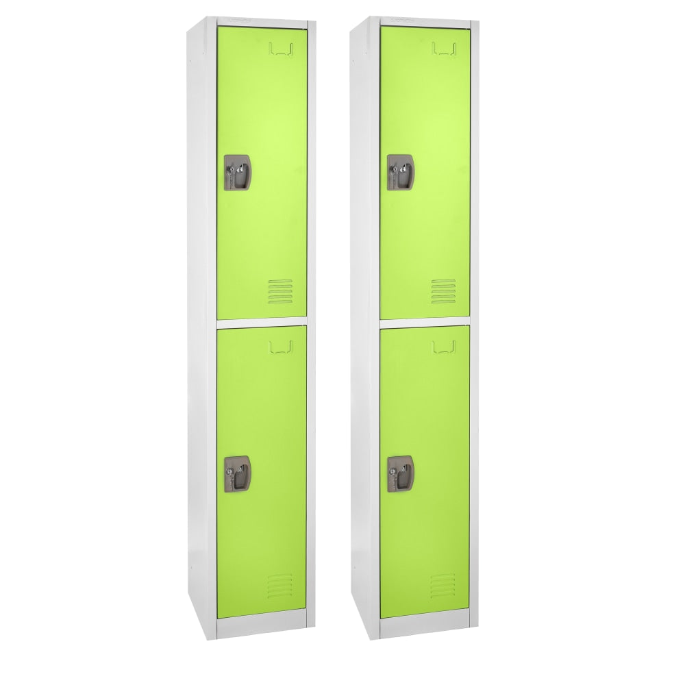 Alpine 2-Tier Steel Lockers, 72inH x 15inW x 15inD, Green, Set Of 2 Lockers