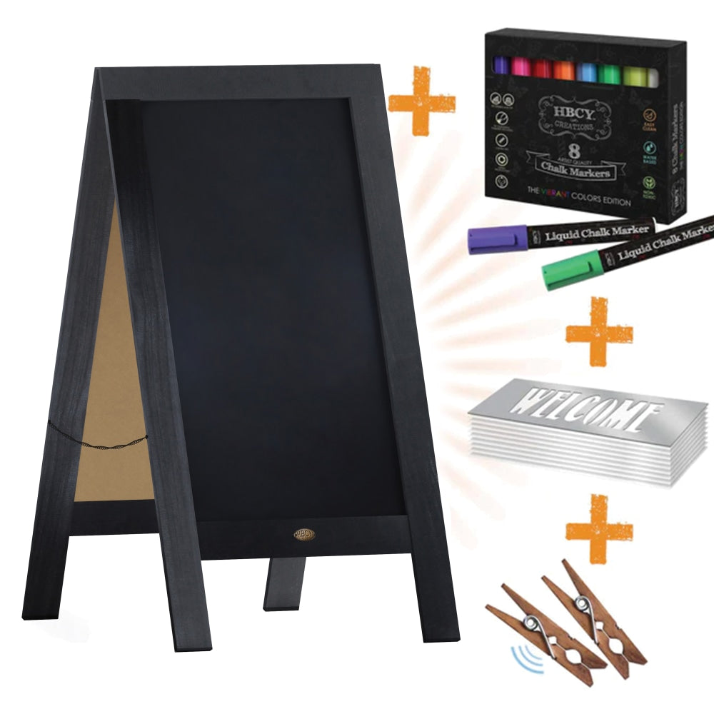 Flash Furniture Canterbury Wooden Indoor/Outdoor A-Frame Magnetic Chalkboard Sign Set, 20in x 40in, Black