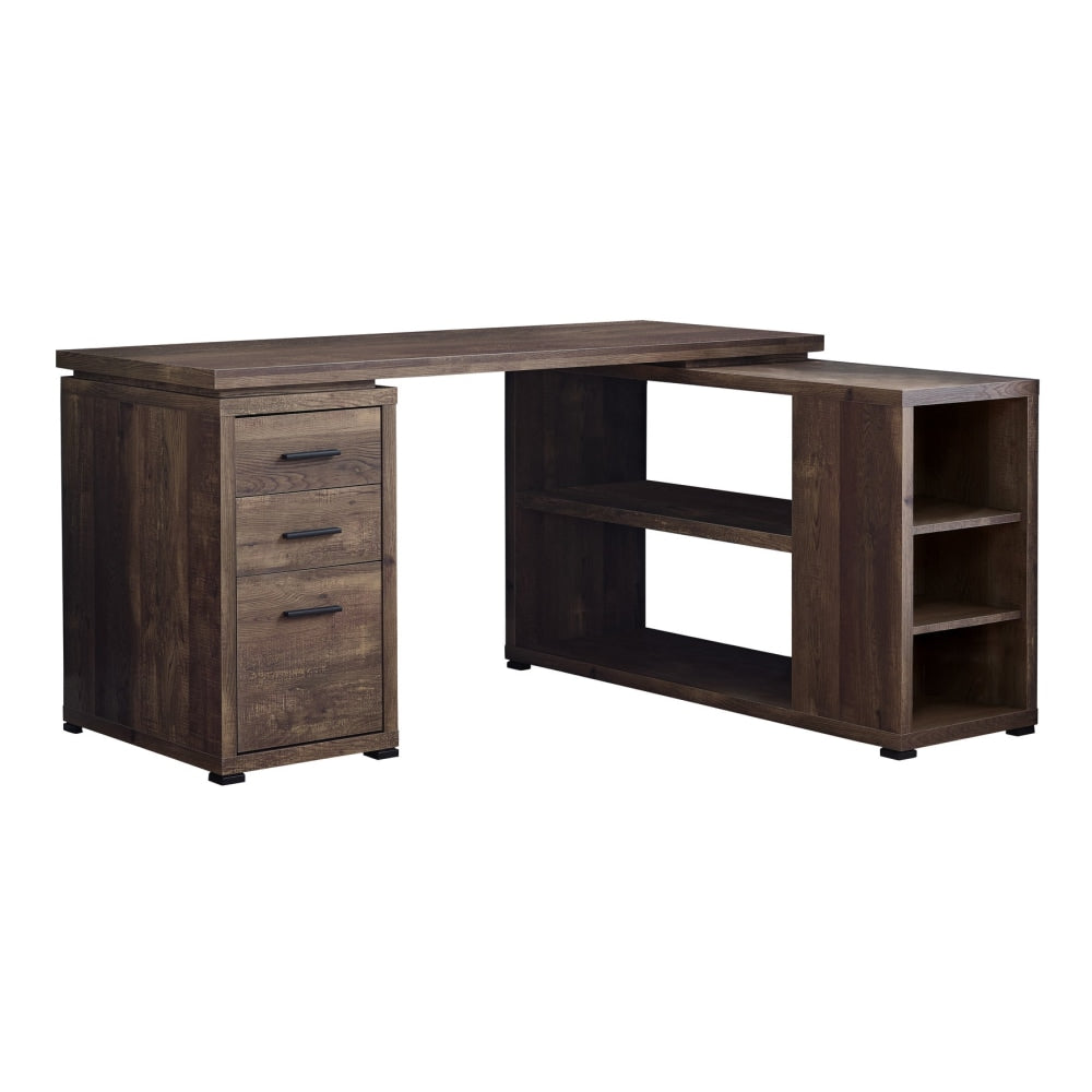 Monarch Specialties 60inW L-Shaped Corner Desk With Bookshelf, Brown Woodgrain