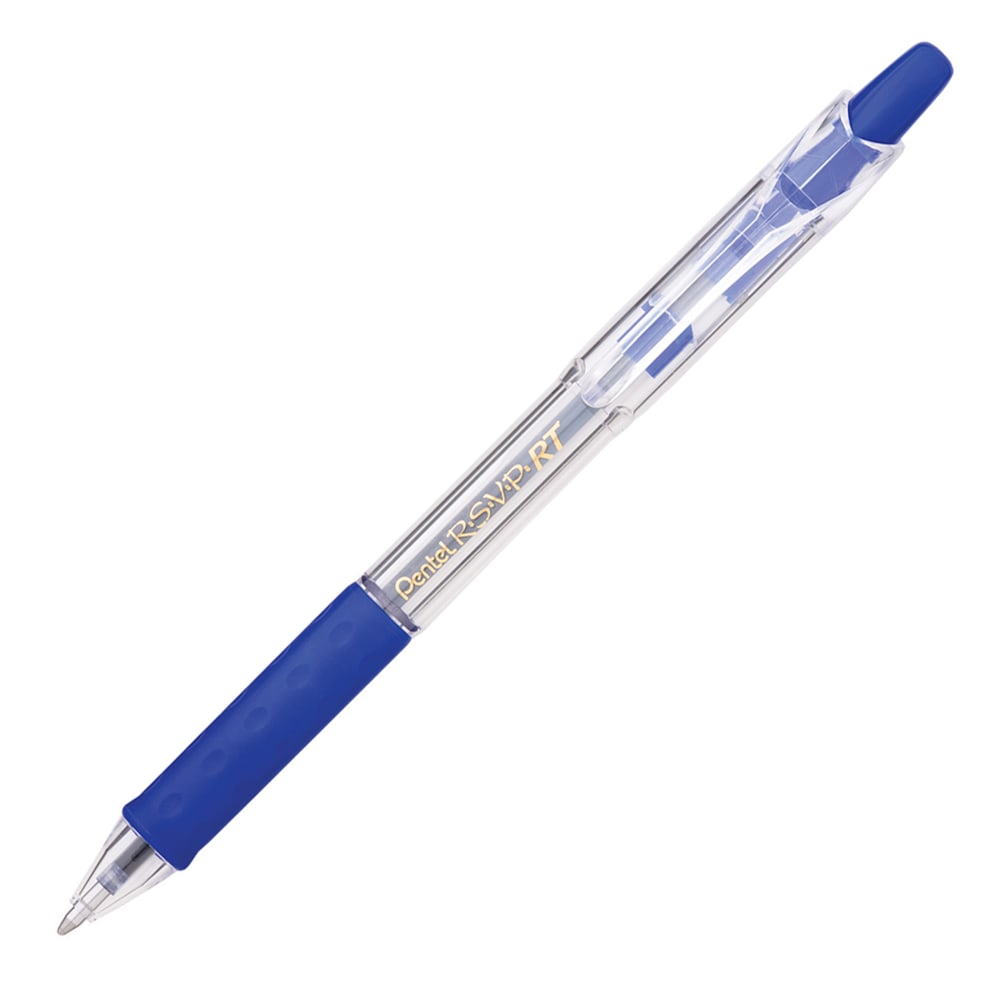 Pentel R.S.V.P. RT Retractable Ballpoint Pens, Medium Point, 1.0 mm, 61% Recycled, Transparent Blue Barrel, Blue Ink, Pack Of 12 Pens