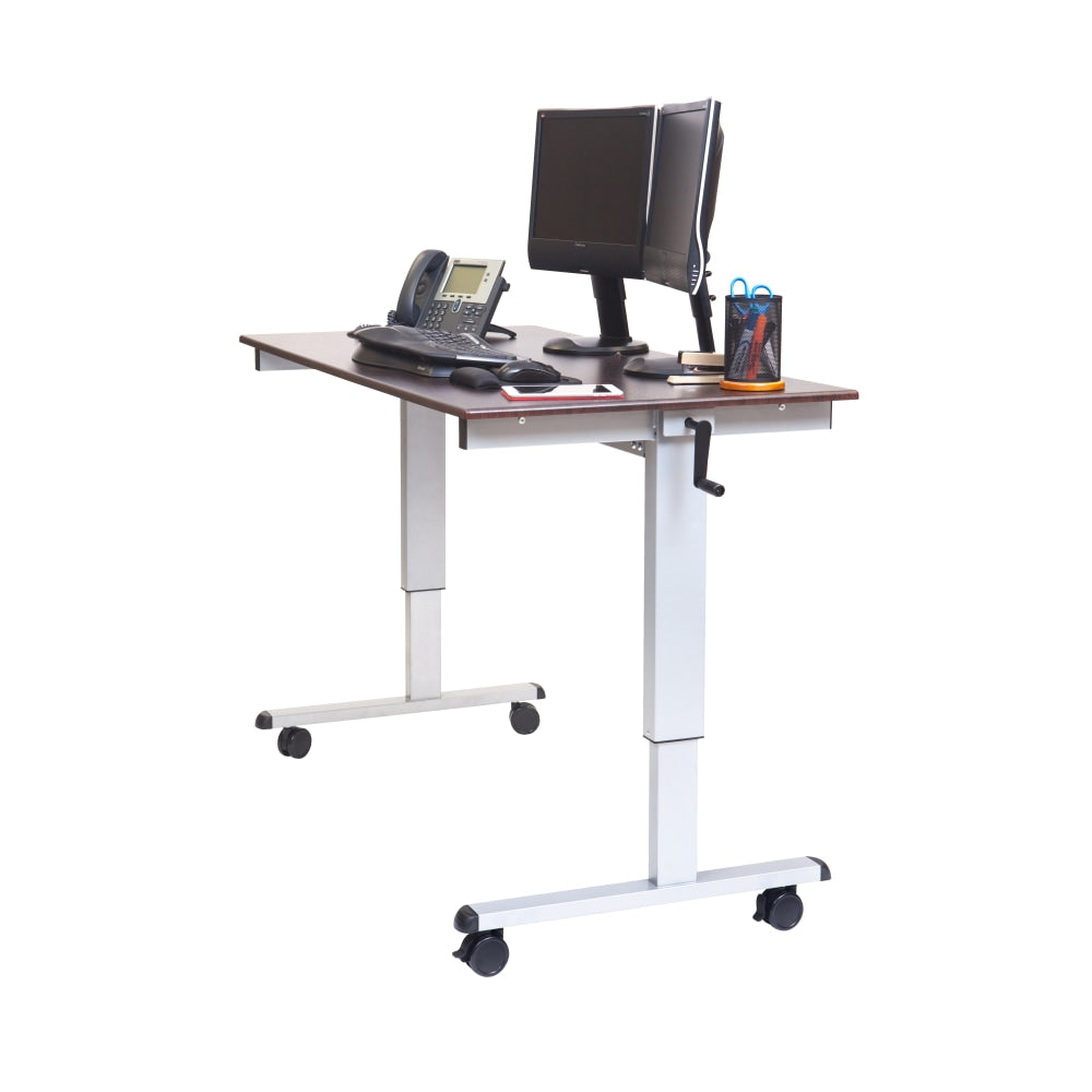 Luxor Crank 60inW Adjustable Stand Up Desk, Dark Walnut/Silver