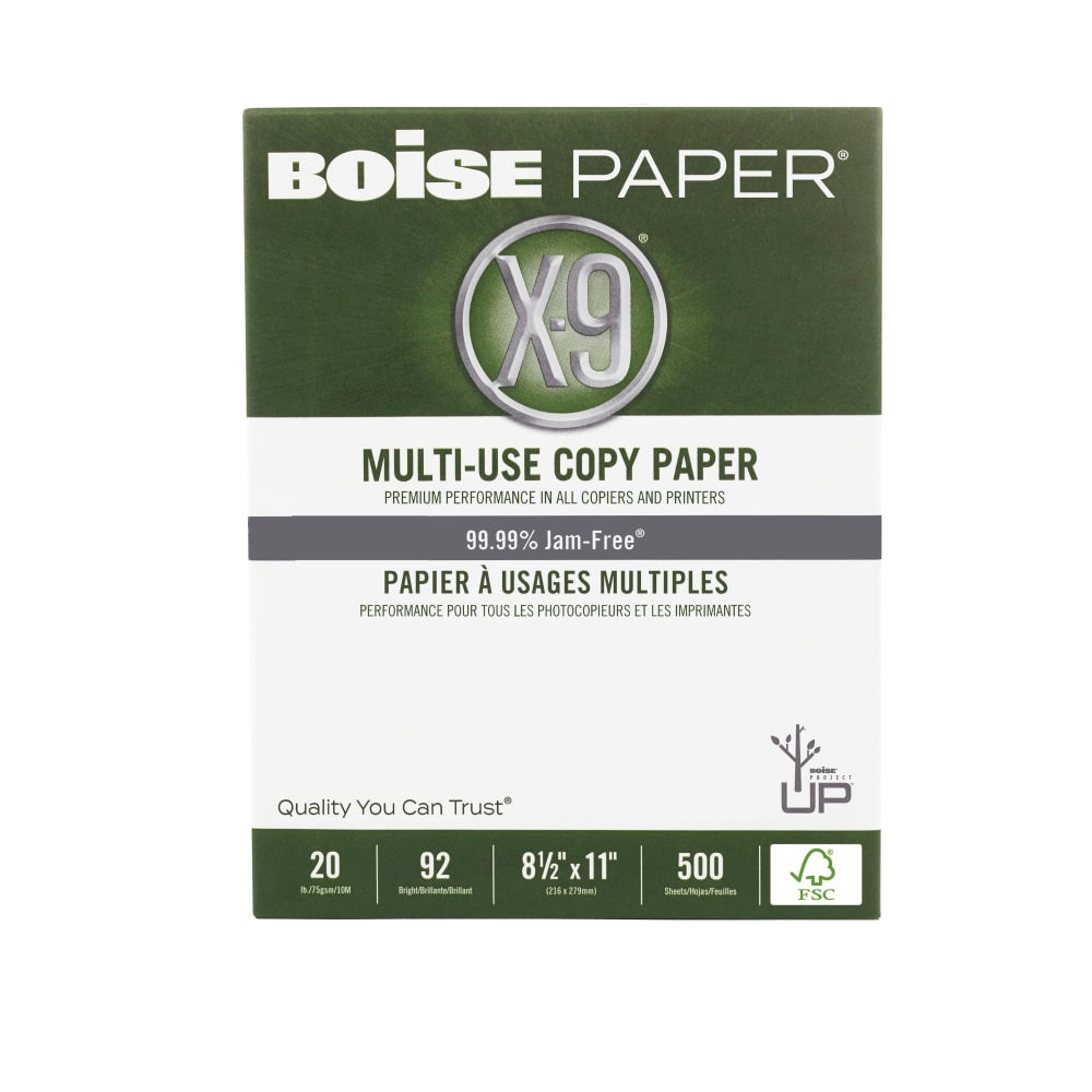 Boise X-9 Multi-Use Printer & Copy Paper, White, Letter (8.5in x 11in), 5000 Sheets Per Case, FSC Certified, 20 Lb, 92 Brightness, Case Of 10 Reams