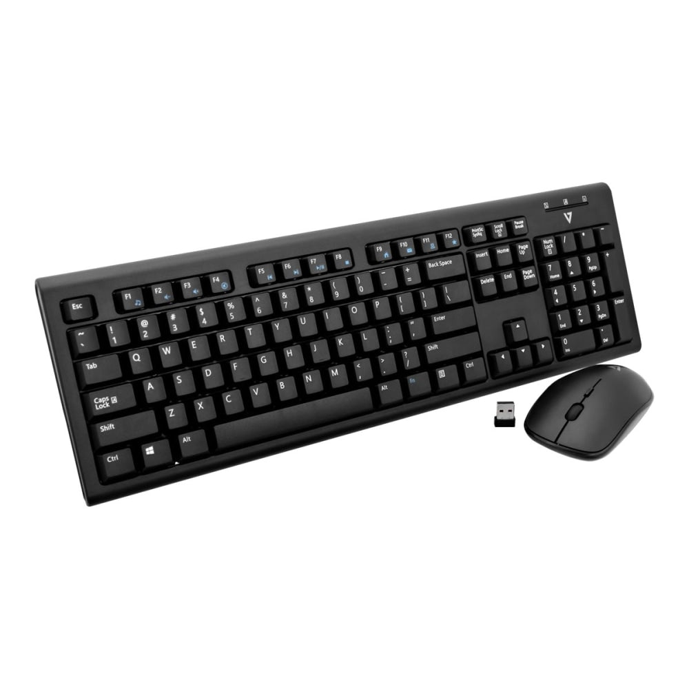 V7 CKW200US - Keyboard and mouse set - wireless - 2.4 GHz - US - black