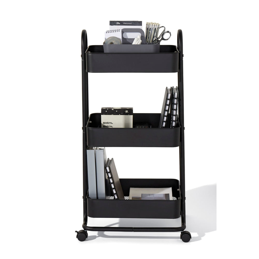 Realspace Mobile 3-Tier Storage Cart, 35-5/8inH x 17-15/16inW x 14-5/16inD, Black