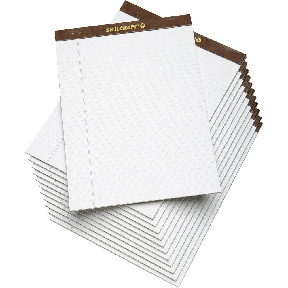 SKILCRAFT 30% Recycled Perforated Writing Pads, 8 1/2in x 11in, White, Legal Ruled, Pack Of 12 (AbilityOne 7530-01-372-3108)