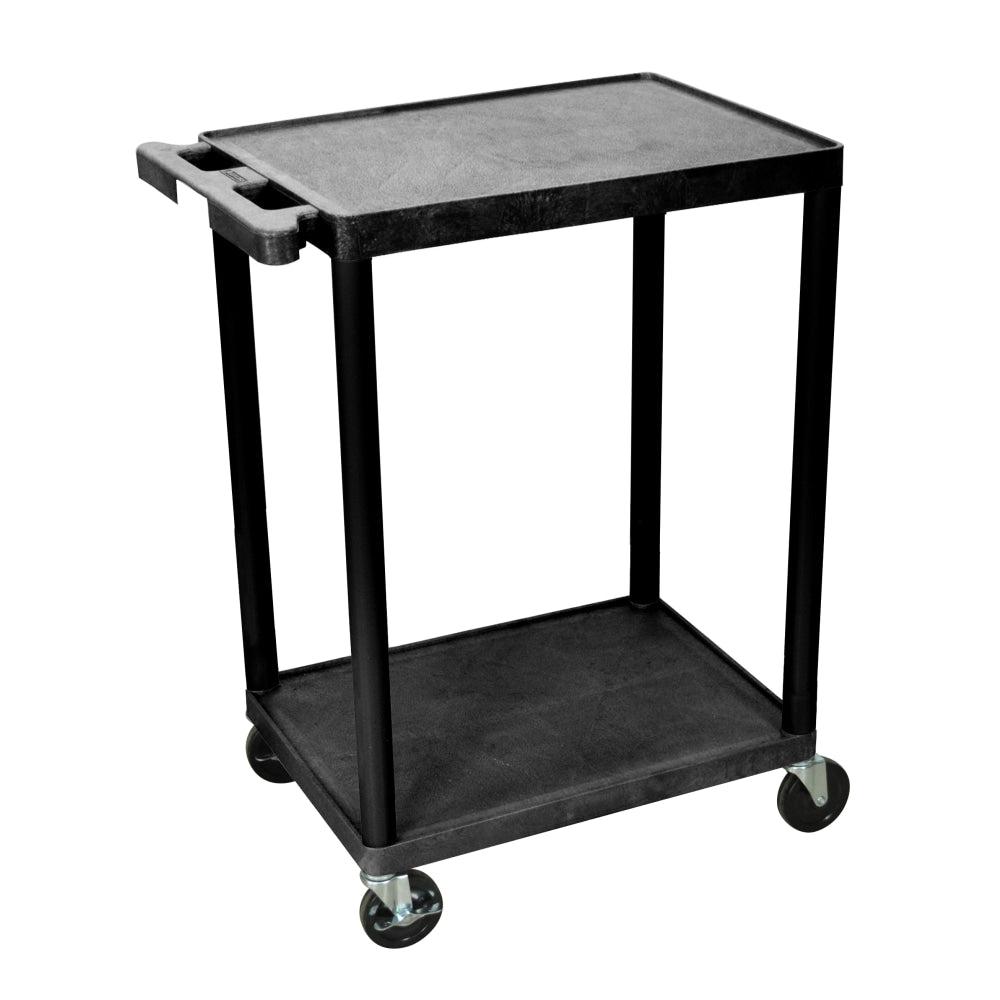 Luxor 2-Shelf Plastic Utility Cart, 33 1/2inH x 24inW x 18inD, Black