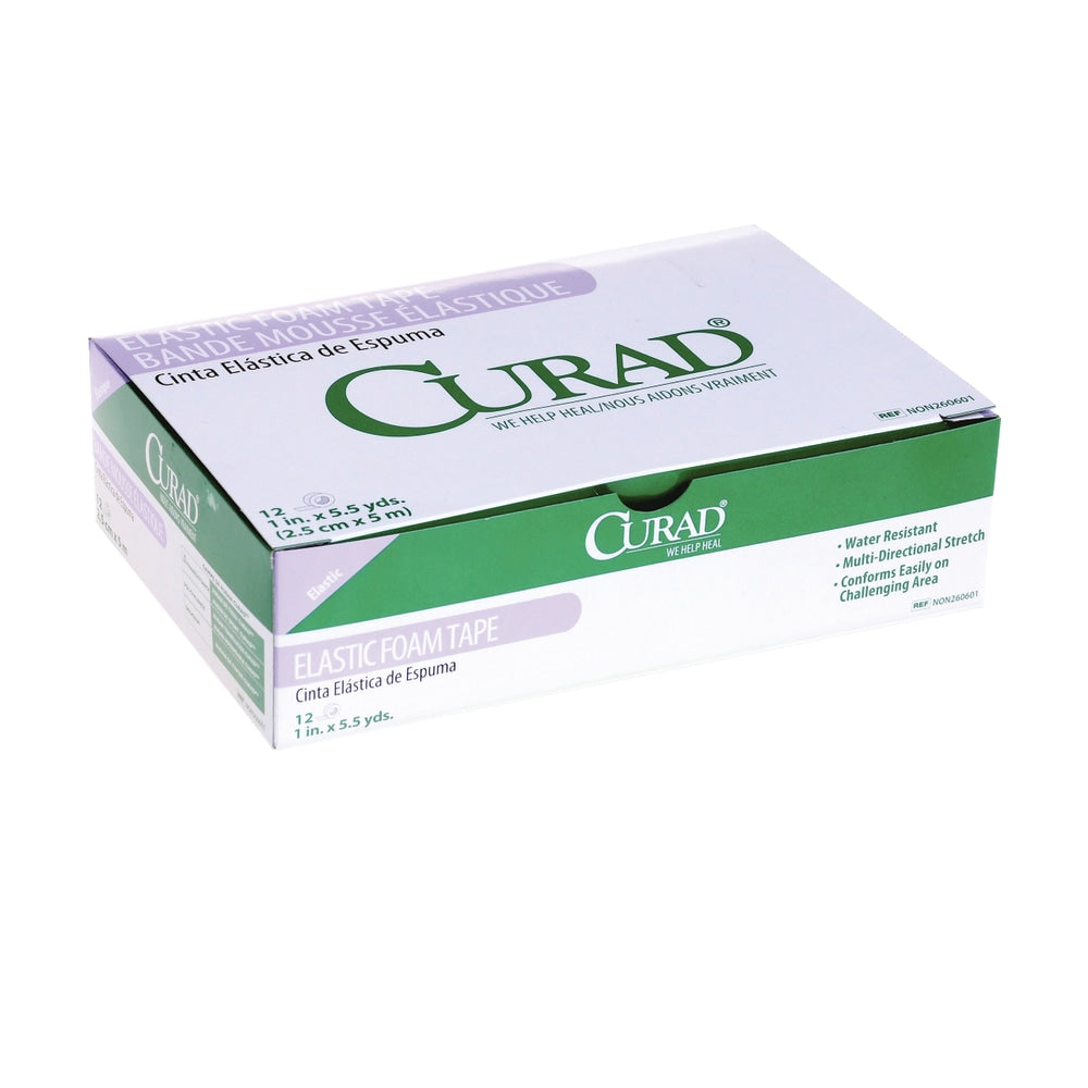 CURAD Elastic Foam Adhesive Tape, 3in x 5 1/2 yd., White, 4 Rolls Per Box, Case Of 6 Boxes