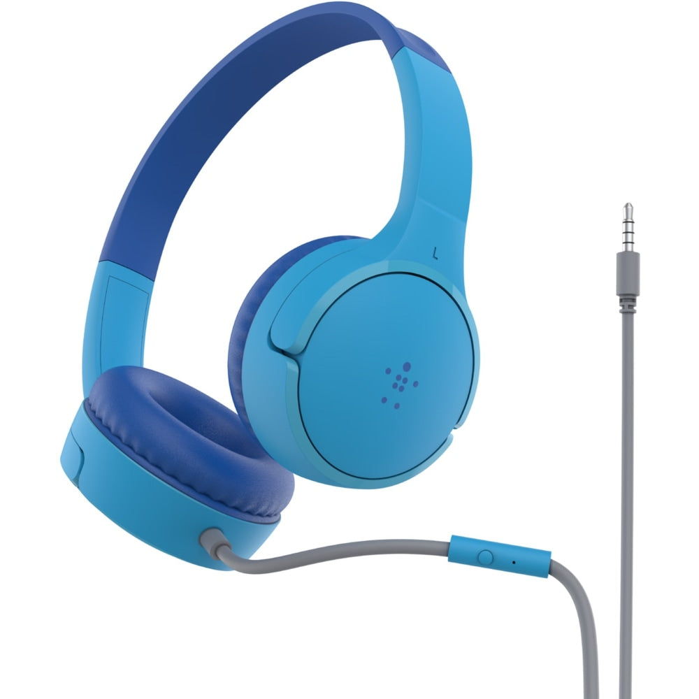 Belkin SoundForm Mini Wired On-Ear Headphones for Kids - Stereo - Mini-phone (3.5mm) - Wired - On-ear, Over-the-head - Binaural - Ear-cup - 4 ft Cable - Blue