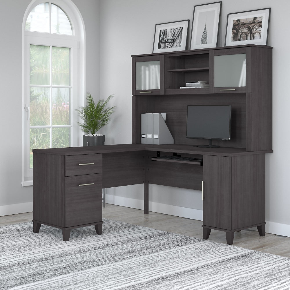 Bush Business Furniture Somerset 60inW L-Shaped Corner Desk With Hutch, Storm Gray, Standard Delivery