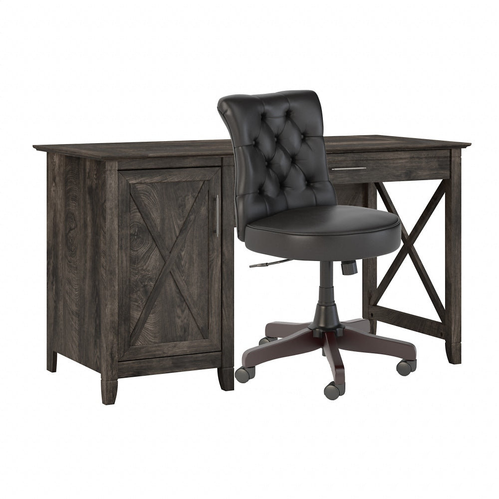 Bush Furniture Key West 54inW Computer Desk With Storage And Mid-Back Tufted Office Chair, Dark Gray Hickory, Standard Delivery