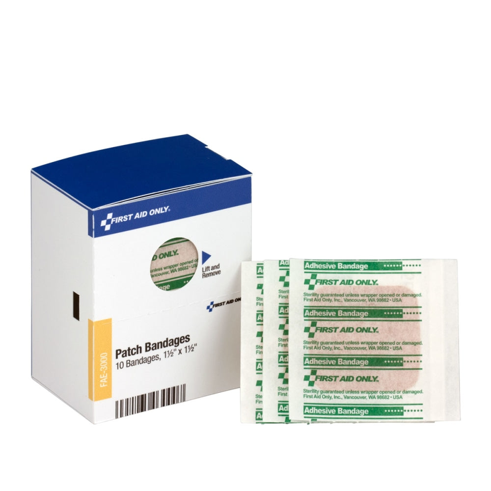 First Aid Only Patch Bandages, 1-1/2in x 1-1/2in, SmartCompliance Refill, 10 Bandages/Box