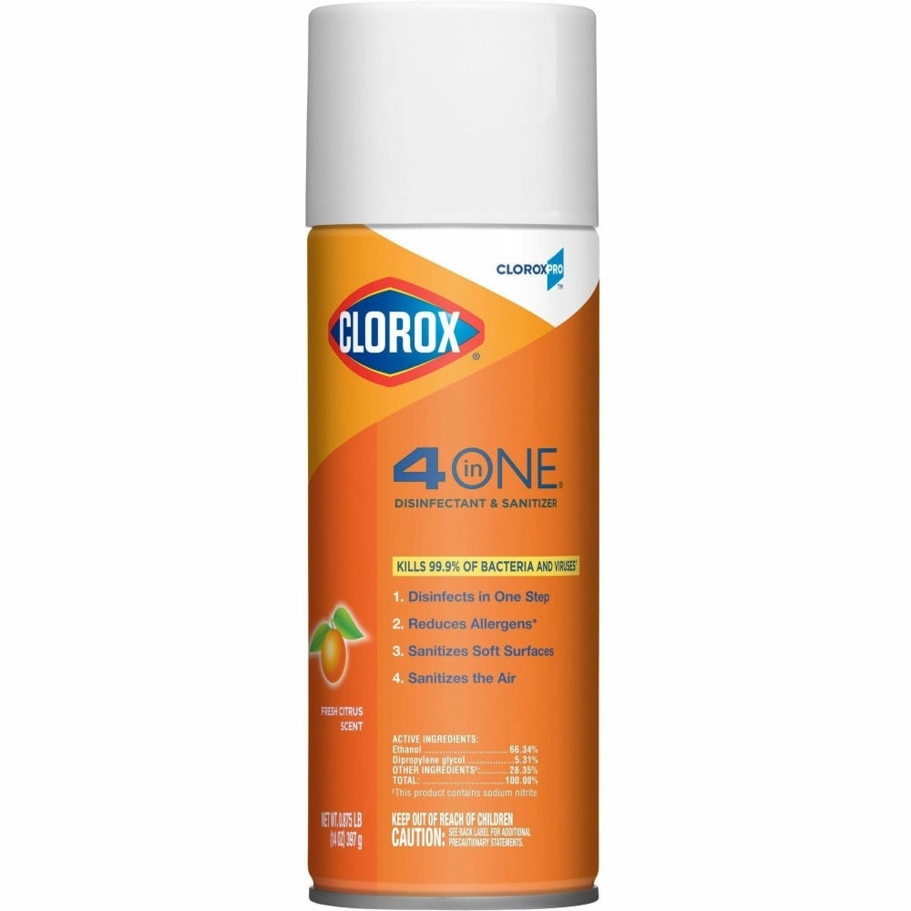 CloroxPro 4 in One Disinfectant & Sanitizer - Aerosol - 14 fl oz (0.4 quart) - Fresh Citrus Scent - 1596 / Pallet - Orange