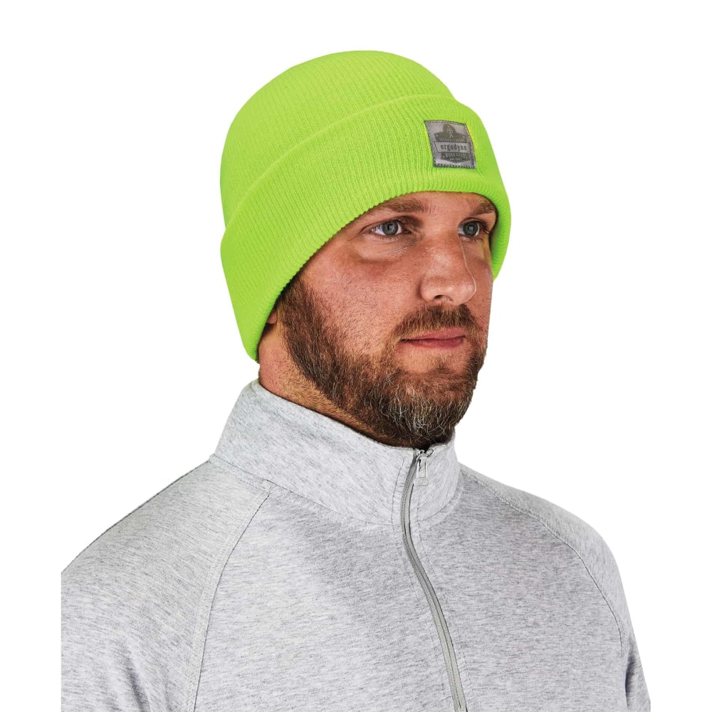 Ergodyne N-Ferno 6806 Acrylic Cuffed Rib Knit Beanie Hat, Lime