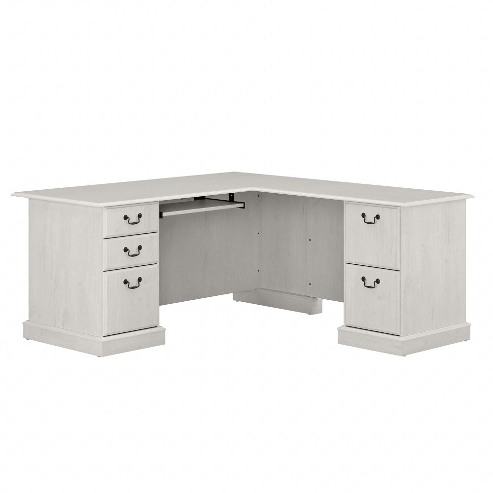 Bush Business Furniture Saratoga 66inW L-Shaped Corner Desk With Drawers, Linen White Oak, Standard Delivery