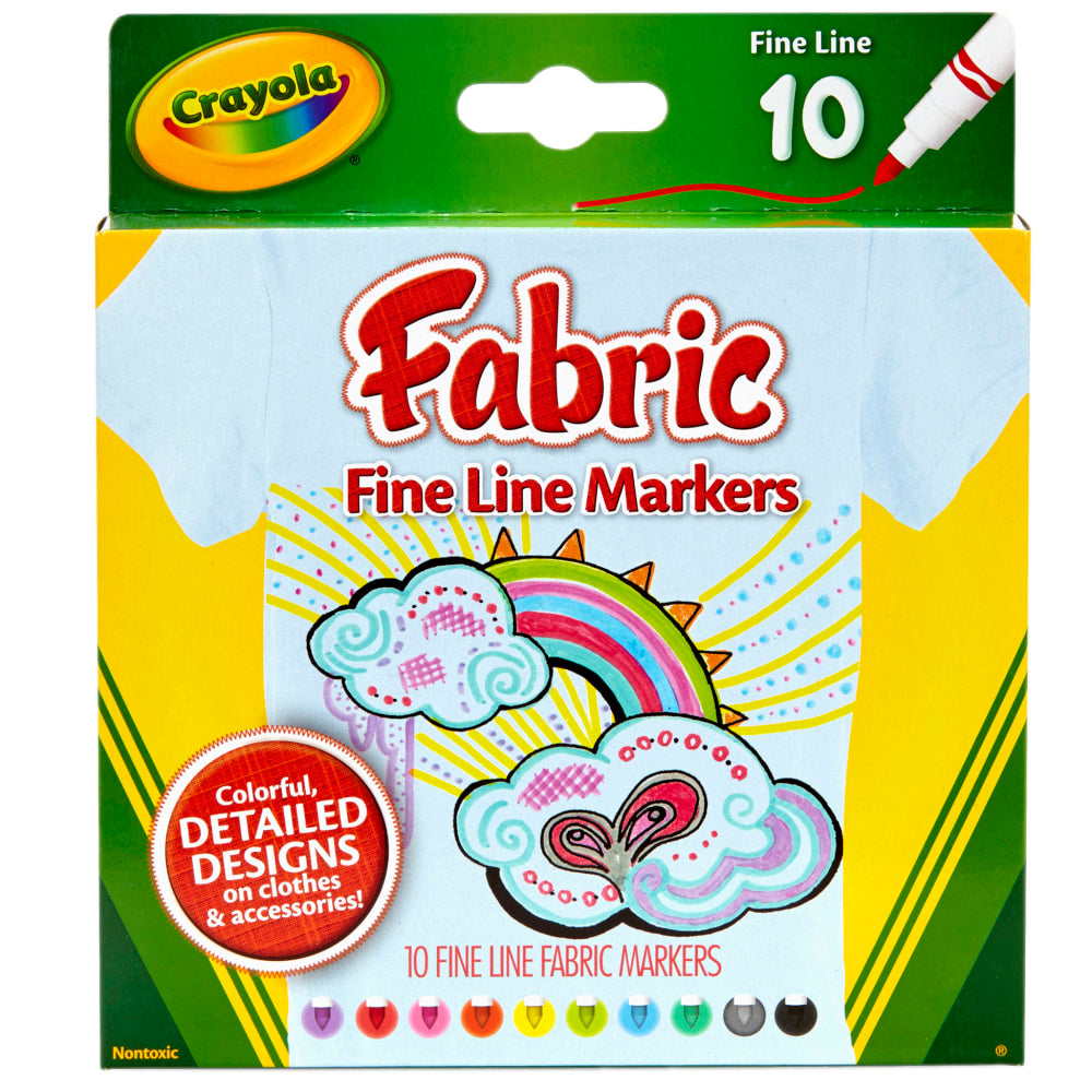 Crayola Fine Line Fabric Markers, Assorted Colors, 10 Markers Per Box, Set Of 3 Boxes