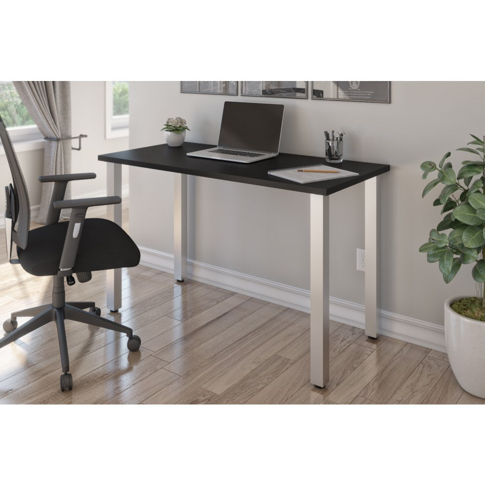 Bestar Universal 48inW Table Computer Desk With Square Metal Legs, Black