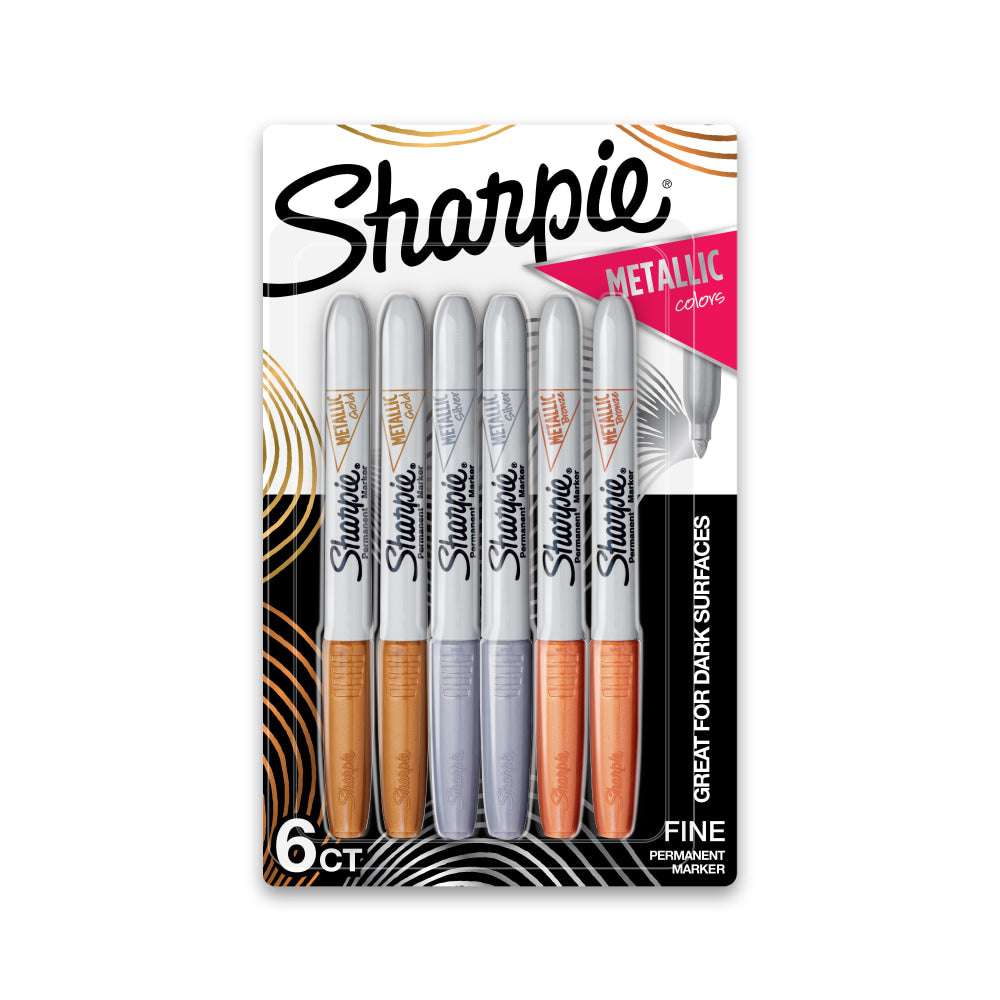 Sharpie Metallic Markers, Bronze/Gold/Silver, Pack Of 6 Markers