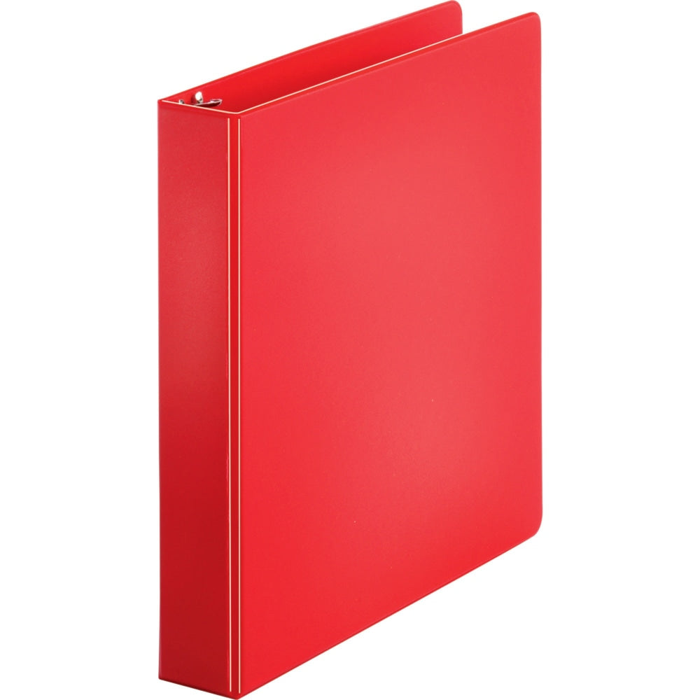 Business Source Basic Round Ring Binders - 1 1/2in Binder Capacity - Round Ring Fastener(s) - Vinyl - Red - 1.02 lb - Recycled - 1 / Each