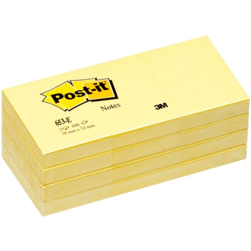 Post-it Notes Original Notepads - 1 3/8in x 1 7/8in - Rectangle - 100 Sheets per Pad - Unruled - Canary Yellow - Paper - Self-adhesive, Repositionable - 24 / Bundle