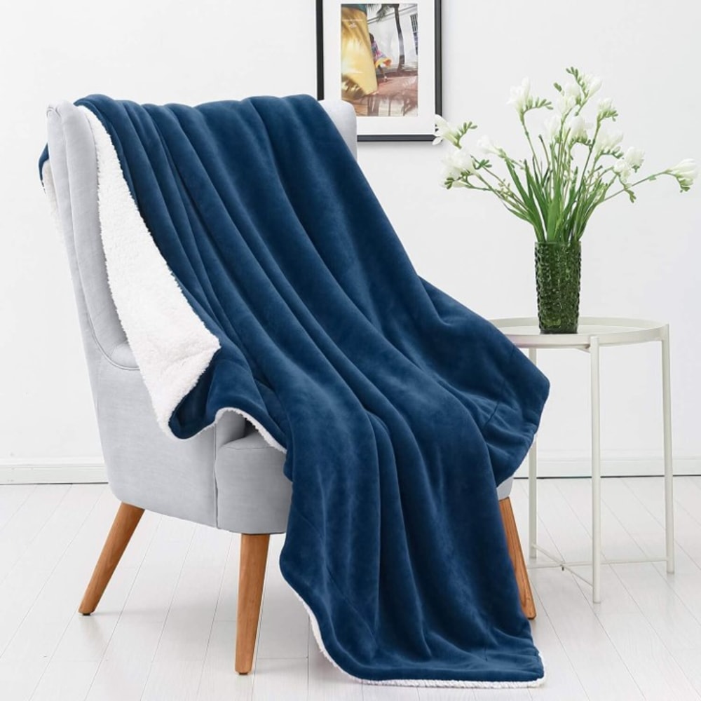 Sedona House Westinghouse Plush Sherpa Throw, 60in x 70in, Navy