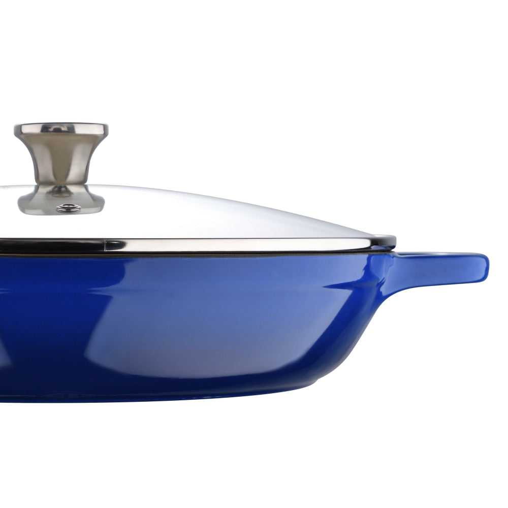 Masterpro Bergner 3.5-Quart Iron Braiser With Glass Lid, 12in, Blue