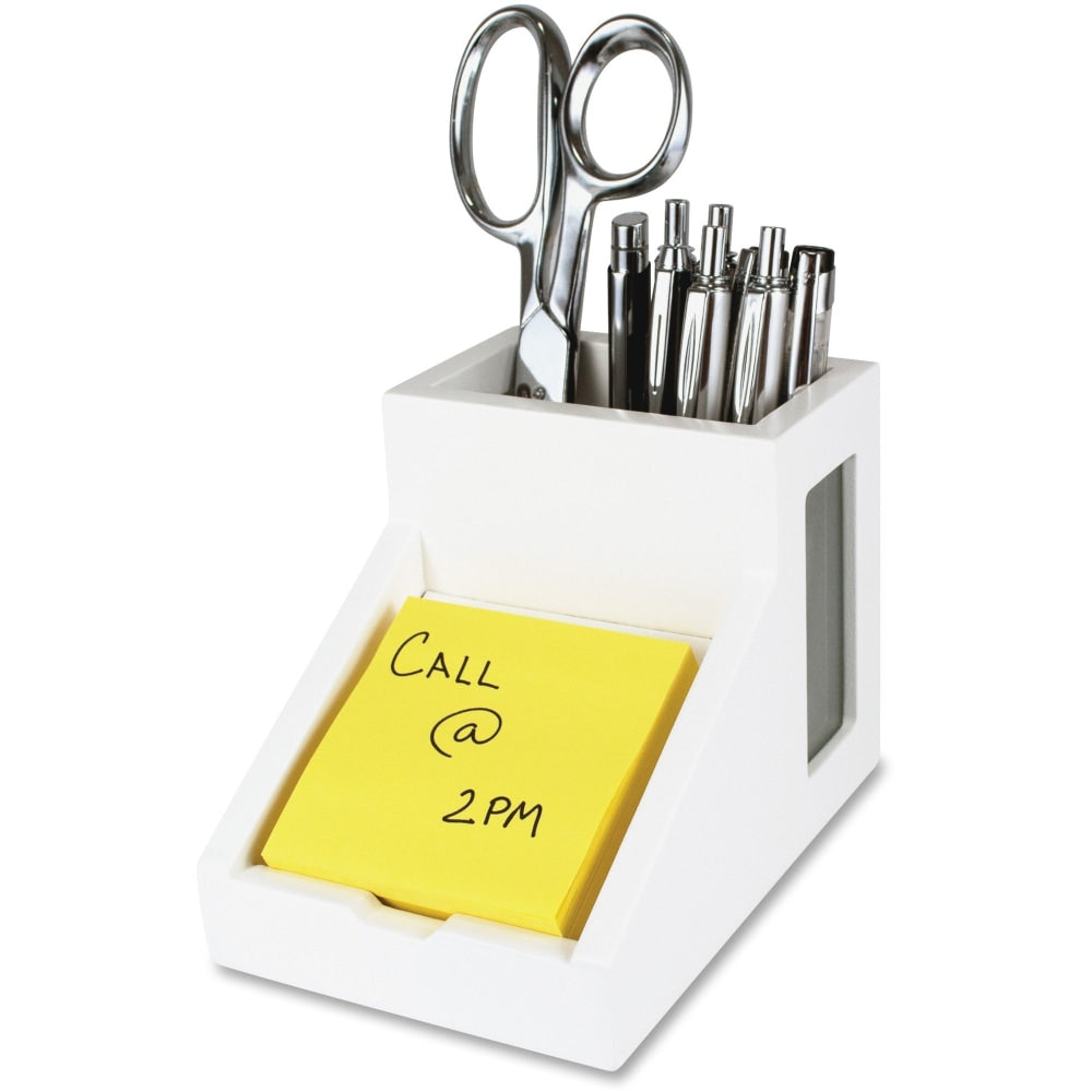 Victor Pure White Collection Pencil Cup With Note Holder, 4inH x 4 1/2inW x 6 3/10inD, White