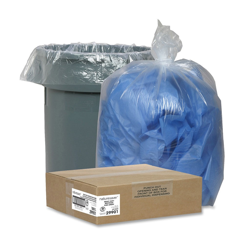 Nature Saver Trash Can Liners, 45 Gallons, 30% Recycled, Clear, Box Of 100