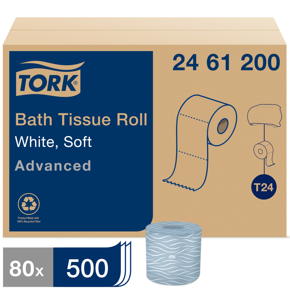 Tork T24 2-Ply Toilet Paper, Advanced, 500 Sheets Per Roll, Case Of 80 Rolls