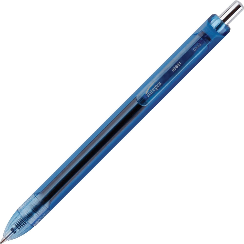 Integra Quick-Dry Gel Ink Retractable Pens, 0.7 mm, Blue Ink, Pack Of 12 Pens