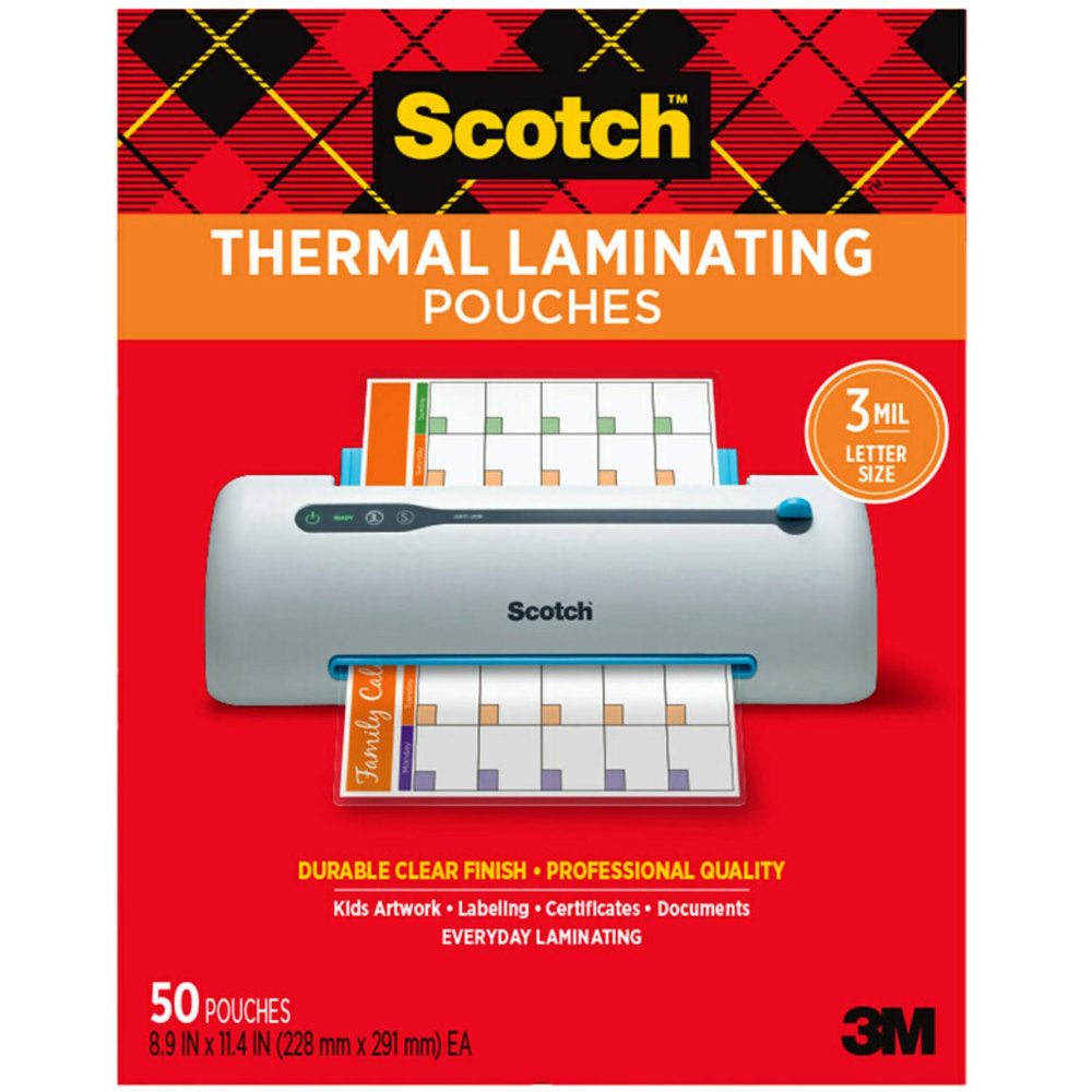 Scotch Thermal Laminating Pouches TP3854-50, 8-7/8in x 11-3/4in, Clear, Pack Of 50 Laminating Sheets