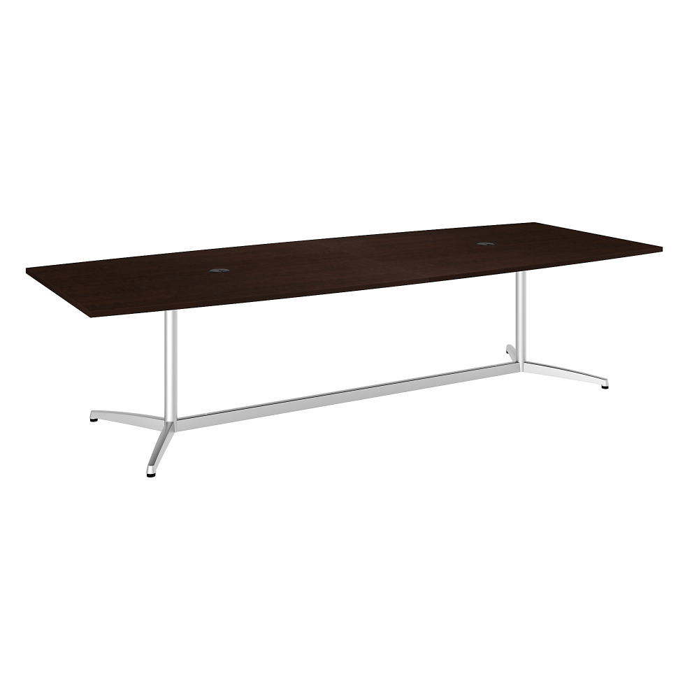 Bush Business Furniture 120inW x 48inD Boat Shaped Conference Table with Metal Base, Mocha Cherry/Silver, Standard Delivery