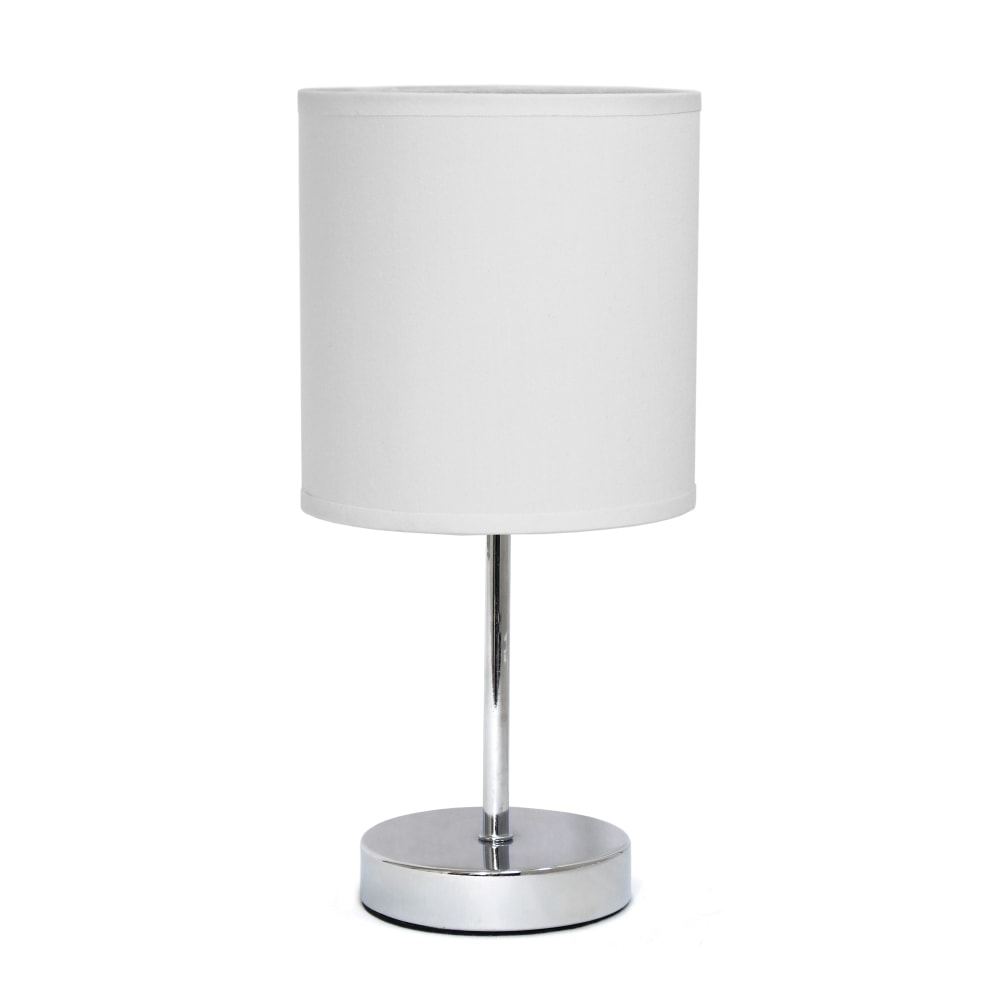 Simple Designs Mini Basic Table Lamp with Fabric Shade, 11inH, White/Chrome