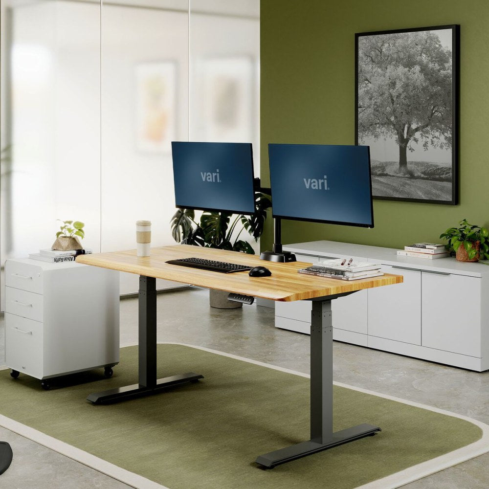 VARI Electric Standing Desk With ComfortEdge, 60inW, Butcher Block