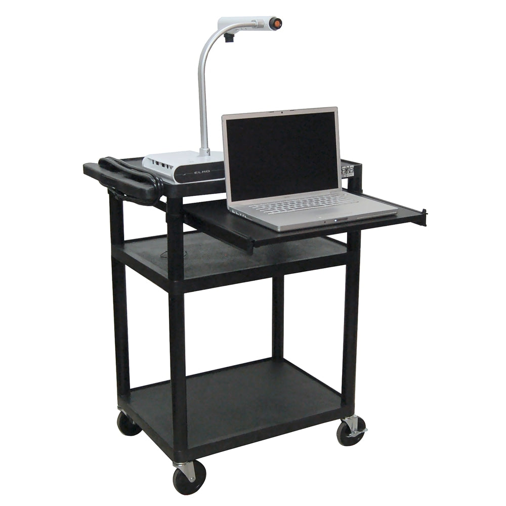 H. Wilson Audio/Visual Cart With Front Shelf And Electrical Assembly, 34inH x 24inW x 18inD, Black