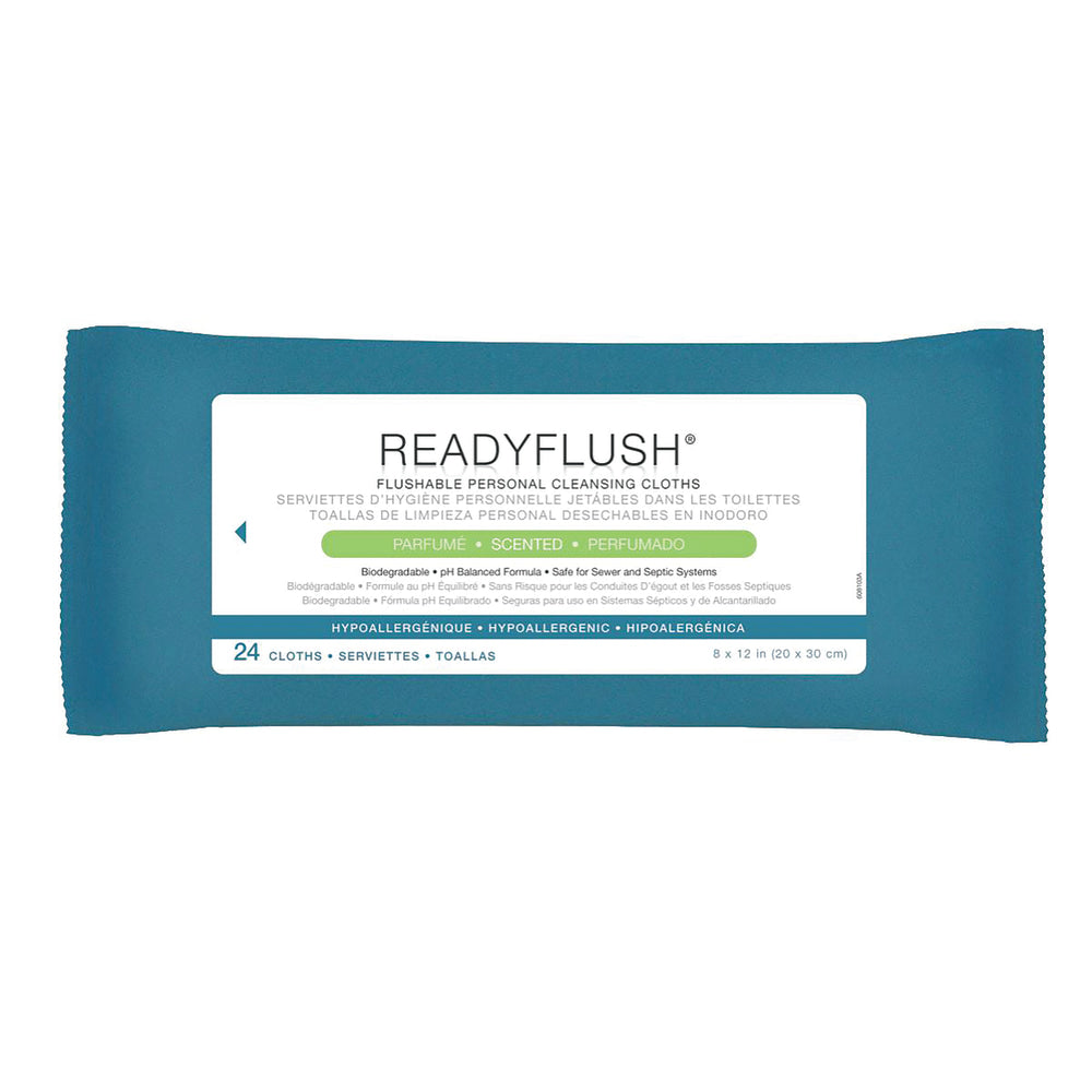 ReadyFlush Flushable Wipes, Scented, 8in x 12in, White, 24 Wipes Per Pack, Case Of 24 Packs