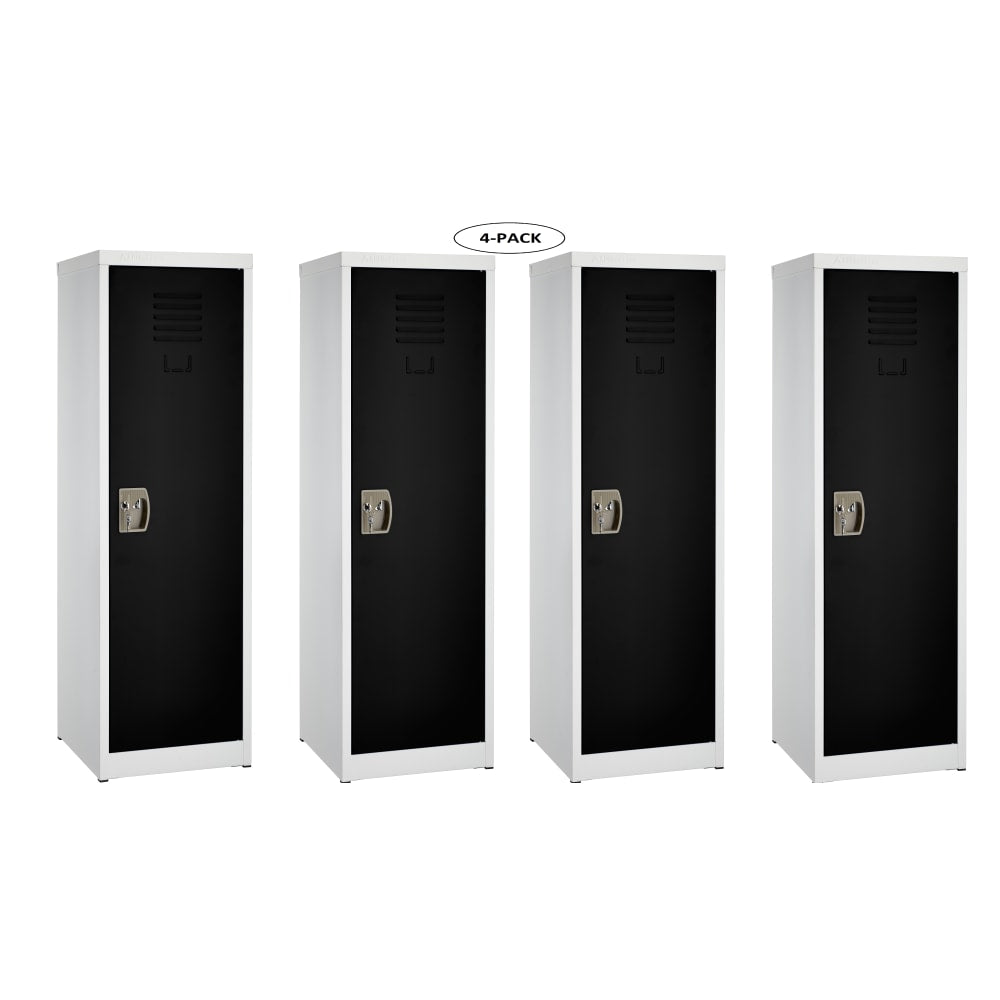 Alpine AdirOffice Kids' 1-Tier Steel Lockers, 48inH x 15inW x 15inD, Black, Pack Of 4 Lockers