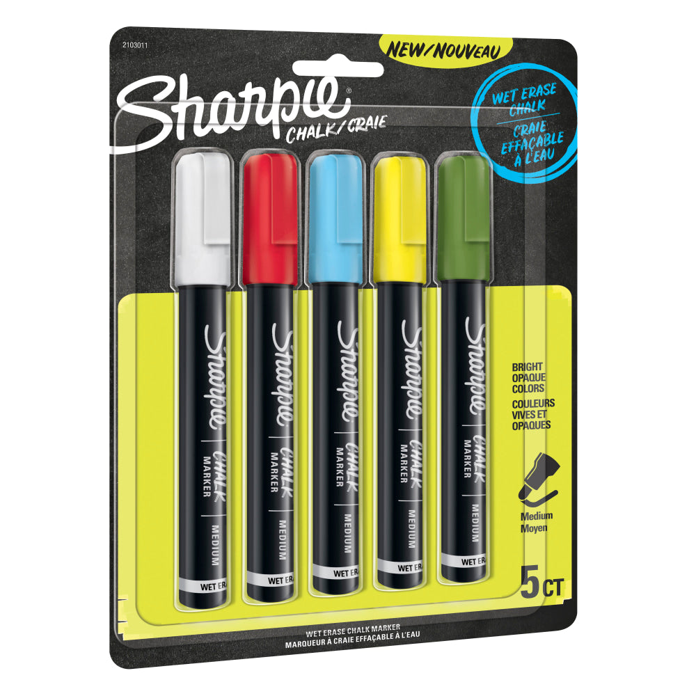 Sharpie Wet-Erase Chalk Markers, Medium Point, Assorted Colors, Pack Of 5 Markers